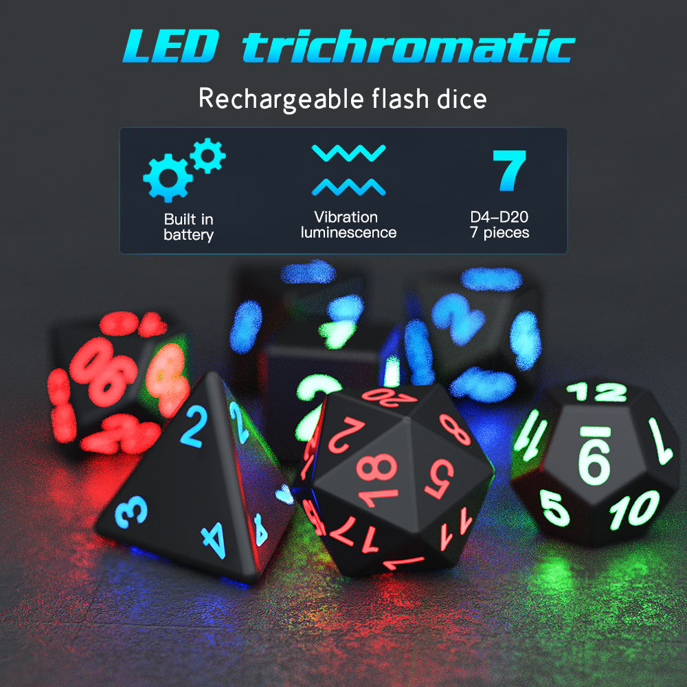 Rechargeable LED RPG Dice Set (7-Piece Light-Up Electronic Dice)