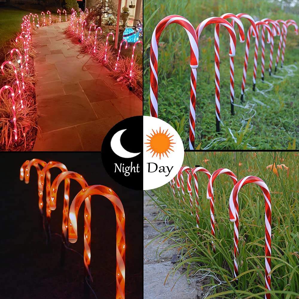 Luces LED de camino con forma de bastón de caramelo para exteriores – Decoraciones navideñas para patio
