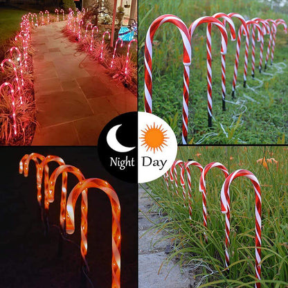 Luces LED de camino con forma de bastón de caramelo para exteriores – Decoraciones navideñas para patio