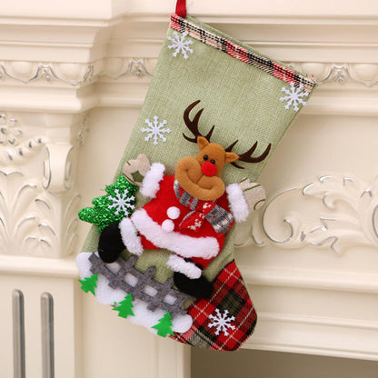 Saco de Presente Grande em Linho para Meia de Natal – Decoração de Natal Suspensa e Meia de Presente