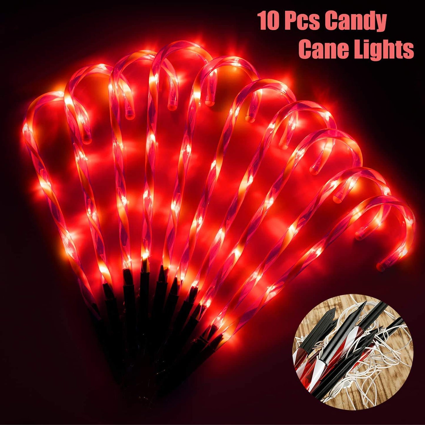 Luces LED de camino con forma de bastón de caramelo para exteriores – Decoraciones navideñas para patio