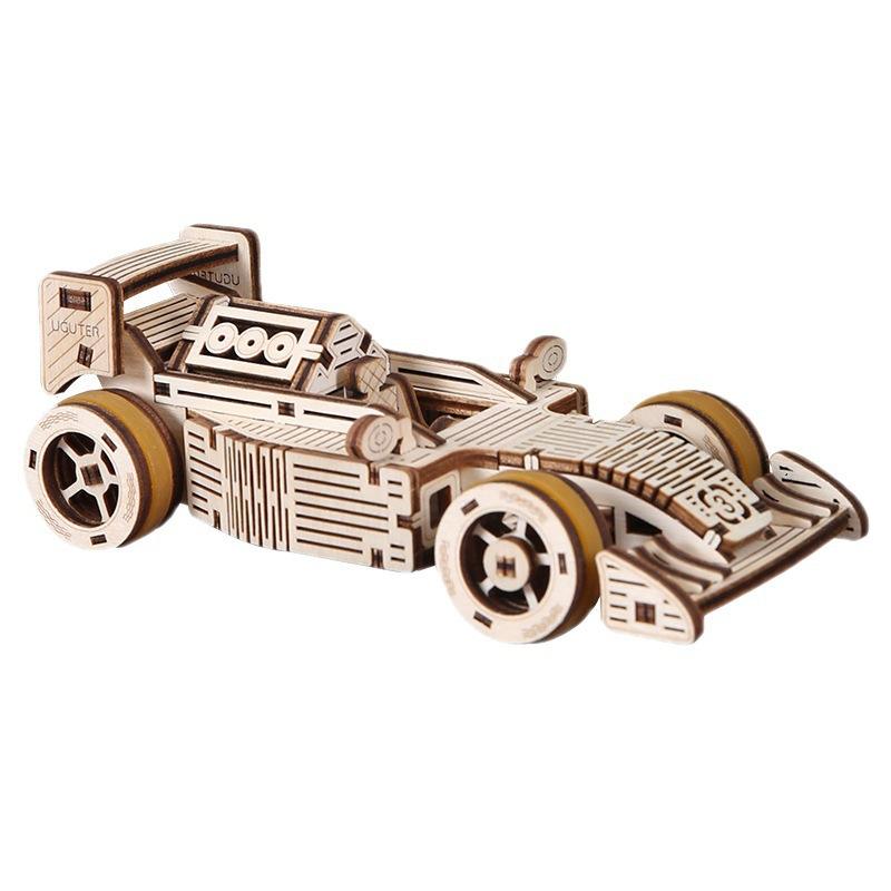Quebra-cabeça 3D DIY Carro de Corrida de Madeira com Transmissão Mecânica