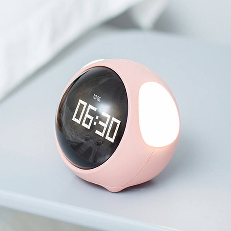 Candeeiro de Mesa LED com Expressão de Pixel - Despertador Digital Inteligente para Crianças, Luz Noturna Ativada por Voz e Função Snooze