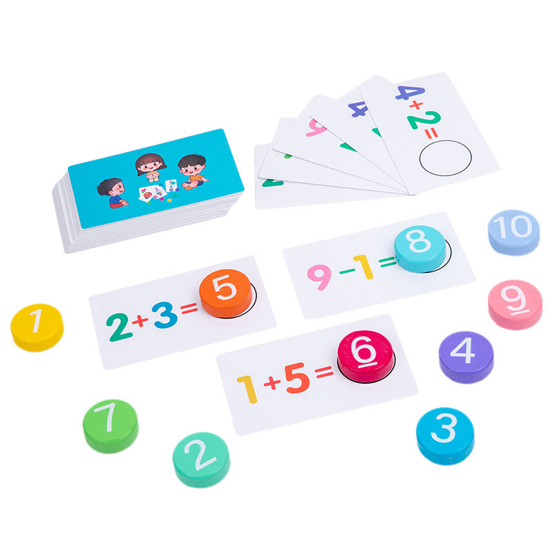 Conjunto de Brinquedos Montessori de Contagem de Números - Jogo de Aritmética com Contas de Madeira e Cartões
