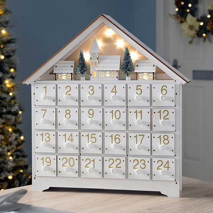Calendario de Adviento de madera con luces LED – Decoración de cuenta regresiva navideña de 24 días