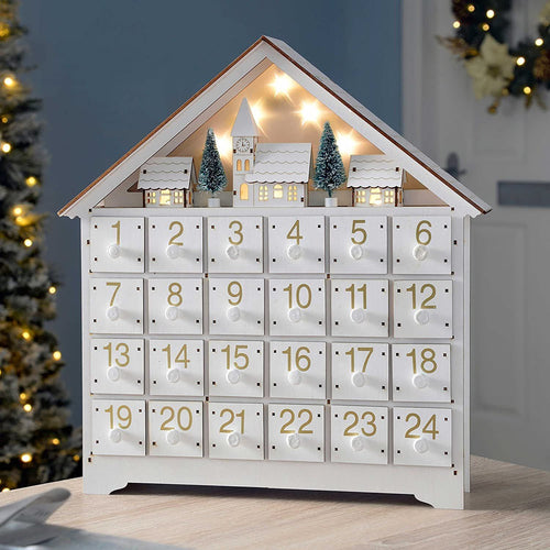 Calendario de Adviento de madera con luces LED – Decoración de cuenta regresiva navideña de 24 días