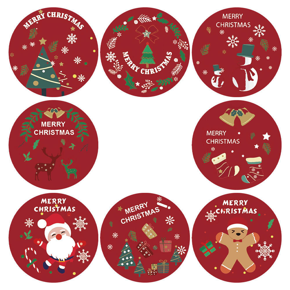 Rolo de autocolantes decorativos Feliz Natal - 500 unidades