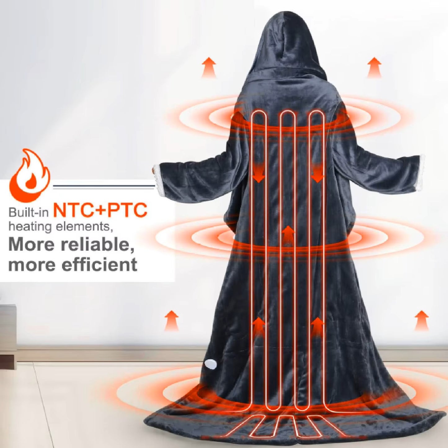 Heated Wearable Blanket with Sleeves & Hood | Flannel