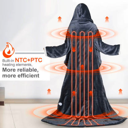 Heated Wearable Blanket with Sleeves & Hood | Flannel