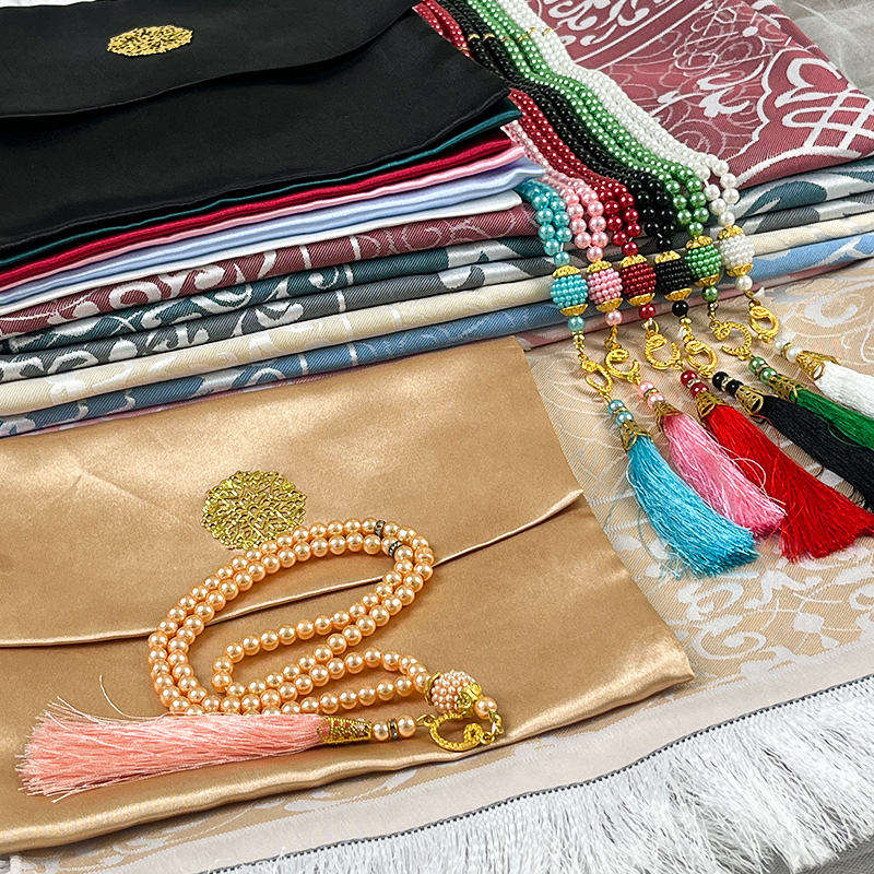 Elegante Conjunto de Presente de 3 Peças: Tapete de Oração de Viagem e Tasbih