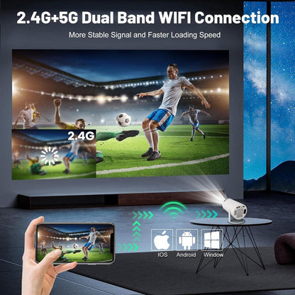 Proyector inteligente portátil con sistema Android – Mini proyector de cine en casa con WiFi 5G y Bluetooth