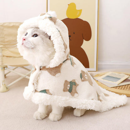 Capa de Gato em Lã Suave com Chapéu – Capa Convertível Aconchegante e Pijama para Gatos
