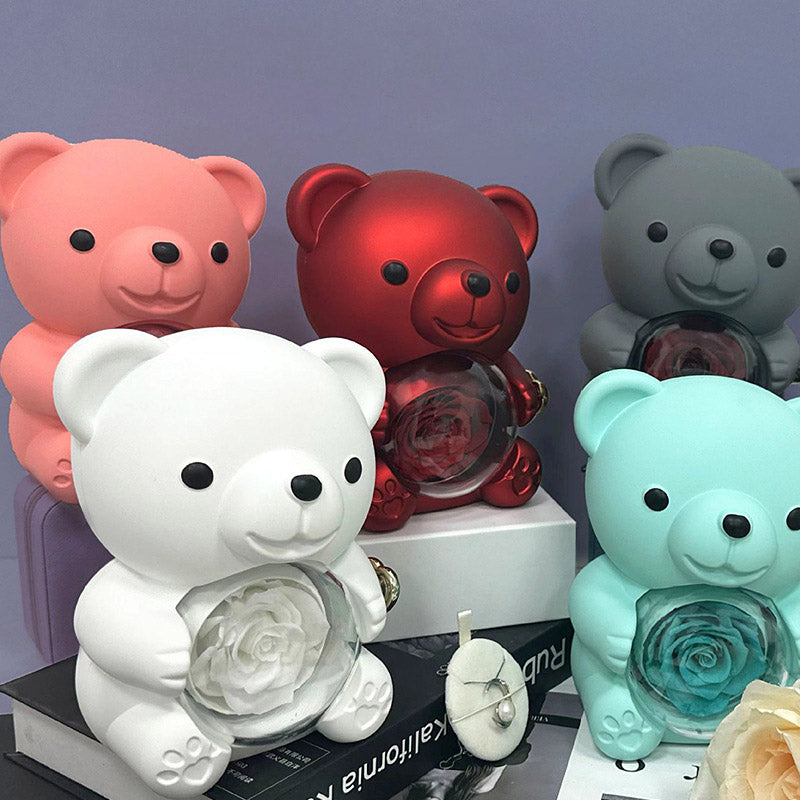 Oso de peluche - Caja de regalos con rosas eternas