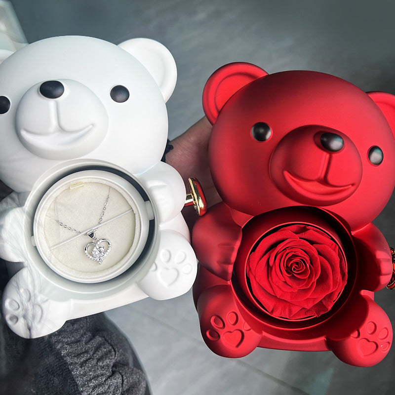Oso de peluche - Caja de regalos con rosas eternas
