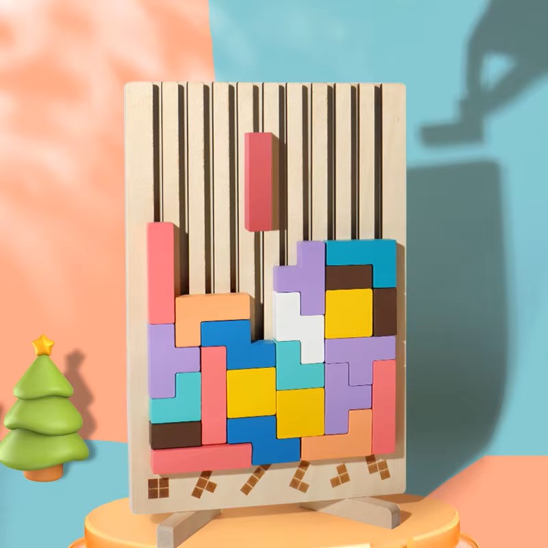 Rompecabezas de madera 3D – Juguete de entrenamiento de lógica Montessori para bebés y niños, desarrollo cerebral educativo, juego interactivo para padres e hijos