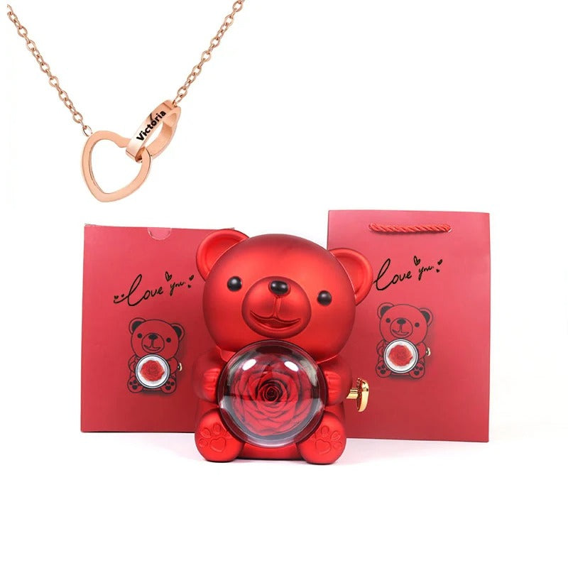 Oso de peluche - Caja de regalos con rosas eternas