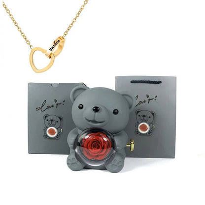 Oso de peluche - Caja de regalos con rosas eternas