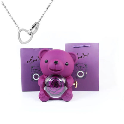 Oso de peluche - Caja de regalos con rosas eternas
