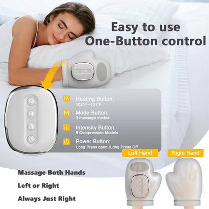 Electric Heat Compression Hand Massager – Cordless 3-Level Air Compression & Heated Therapy