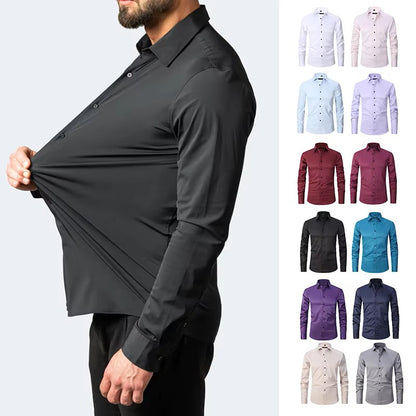 Men's Seamless Spandex Shirt – High Elasticity Slim Fit Long Sleeve – Solid Color Casual & Formal Shirt