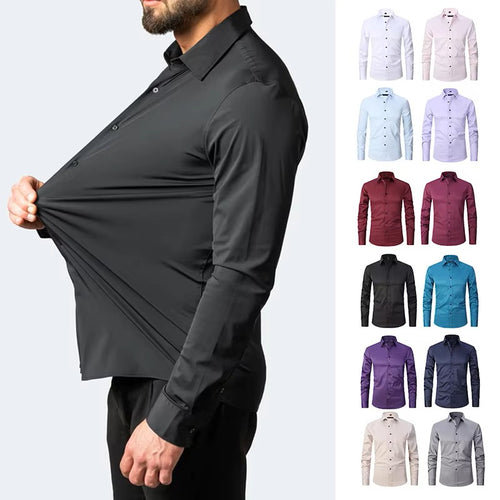 Men's Seamless Spandex Shirt – High Elasticity Slim Fit Long Sleeve – Solid Color Casual & Formal Shirt
