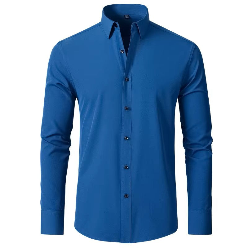 Men's Seamless Spandex Shirt – High Elasticity Slim Fit Long Sleeve – Solid Color Casual & Formal Shirt