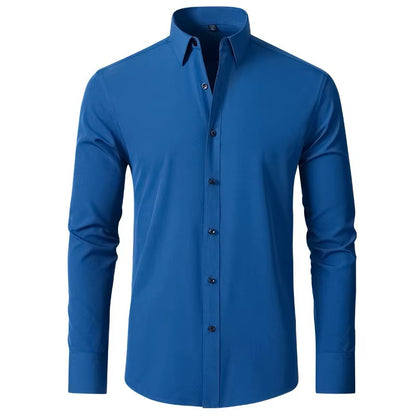 Men's Seamless Spandex Shirt – High Elasticity Slim Fit Long Sleeve – Solid Color Casual & Formal Shirt