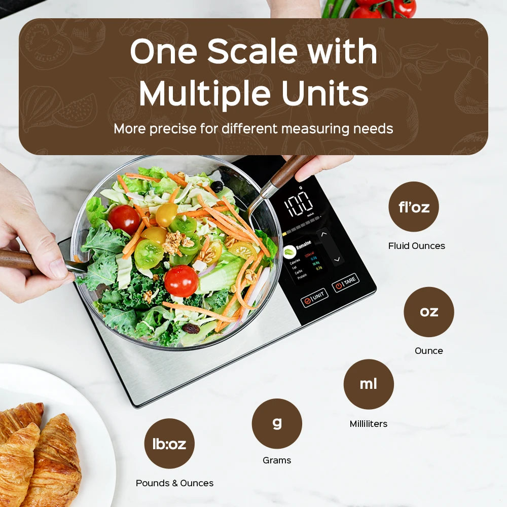Balança de Cozinha Smart Nutrition – Balança Alimentar em Aço Inoxidável com Aplicação