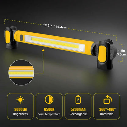 Luz de Trabalho Magnética Recarregável para Automóvel e Oficina