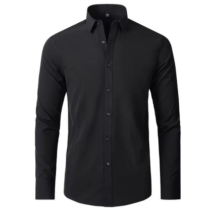Men's Seamless Spandex Shirt – High Elasticity Slim Fit Long Sleeve – Solid Color Casual & Formal Shirt