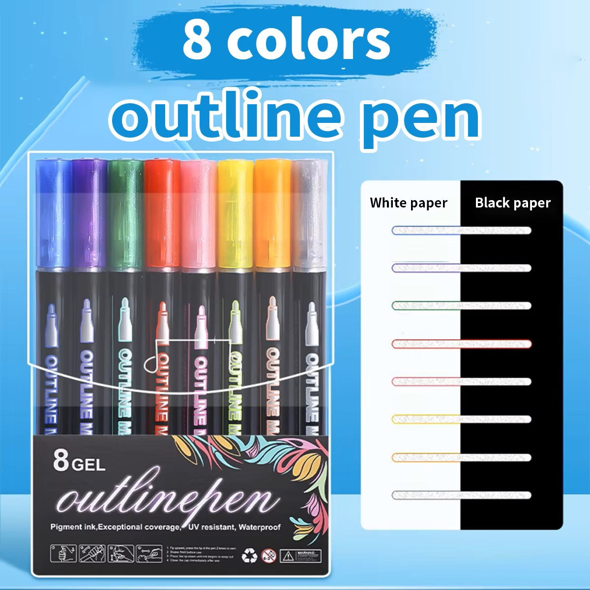 Double Line Pens Set – 8/12 Colors Metallic Self-Outline Markers for DIY Art & Cards