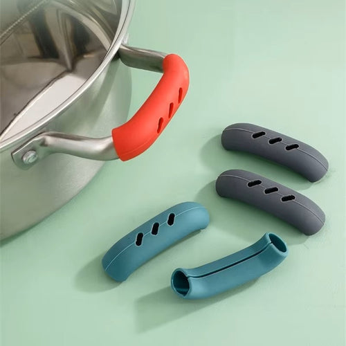 Fundas de silicona resistentes al calor para asas de olla – Agarraderas antideslizantes con aislamiento térmico para cacerolas, vaporeras y sartenes