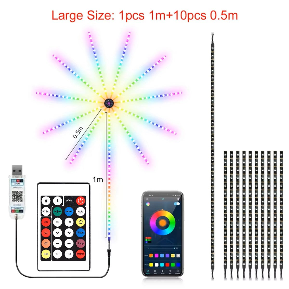 Fita de LED RGBIC Fogo de Artifício – Bluetooth + Controlo por Aplicação Luz Néon