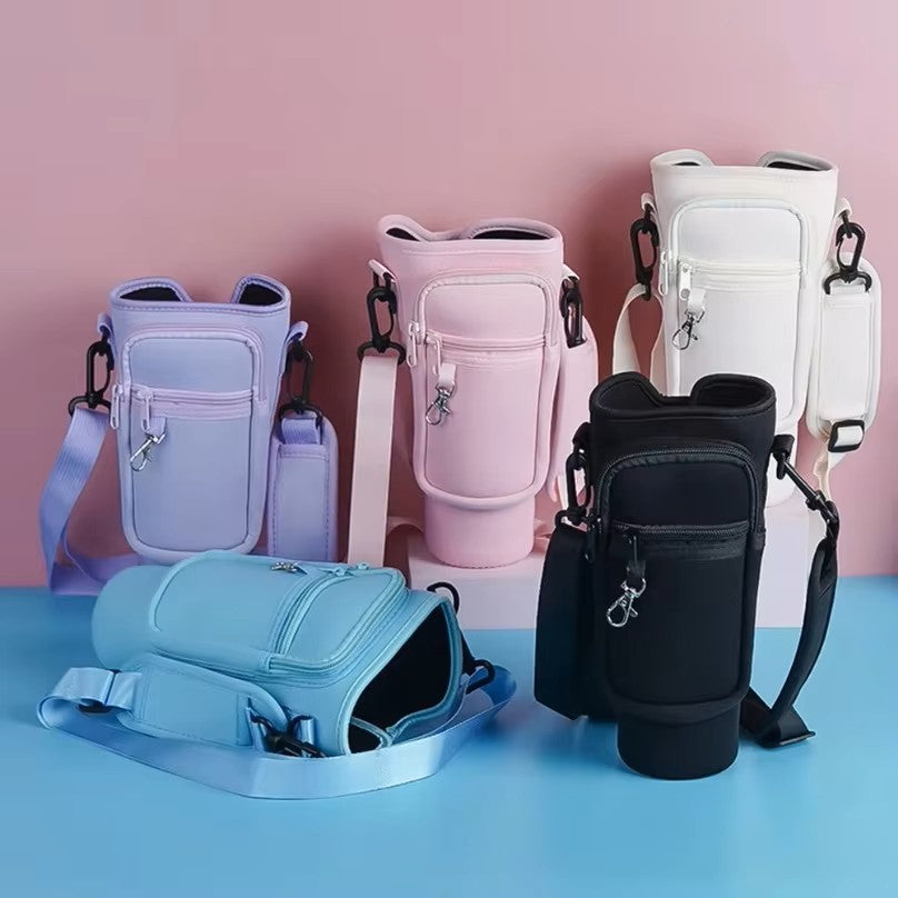 Bolsa Porta-Garrafa de Água com Alça de Ombro Ajustável – Bolsa Suporte de Garrafa de Água Isolada para Garrafas de 500ml-1500ml, Viagem e Ginásio