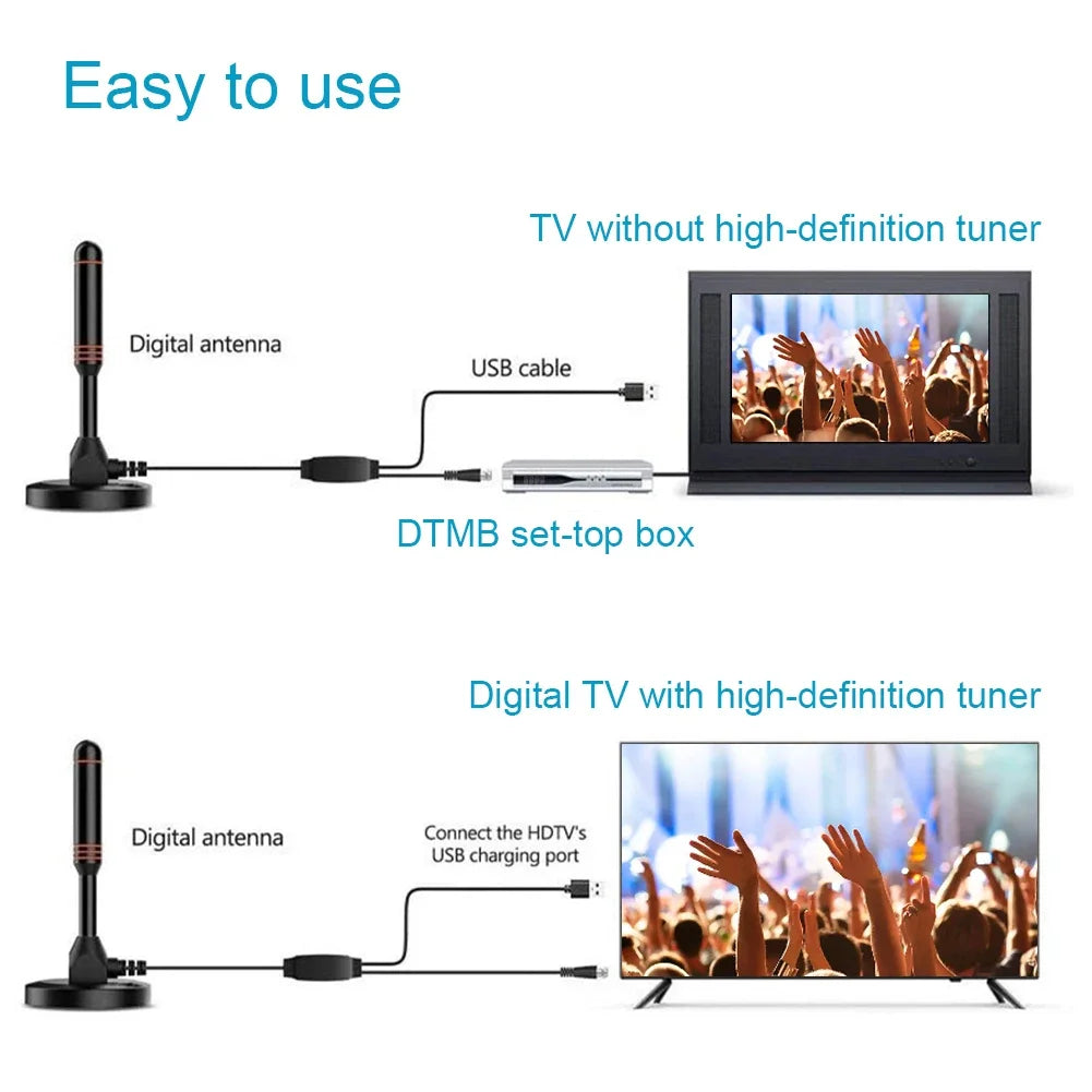 Antena Portátil de TV Digital HD com Amplificador (Interior e Exterior, DVB-T2)