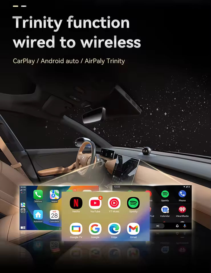 3-in-1 Wireless Apple CarPlay & Android Auto Adapter with Screen Mirroring