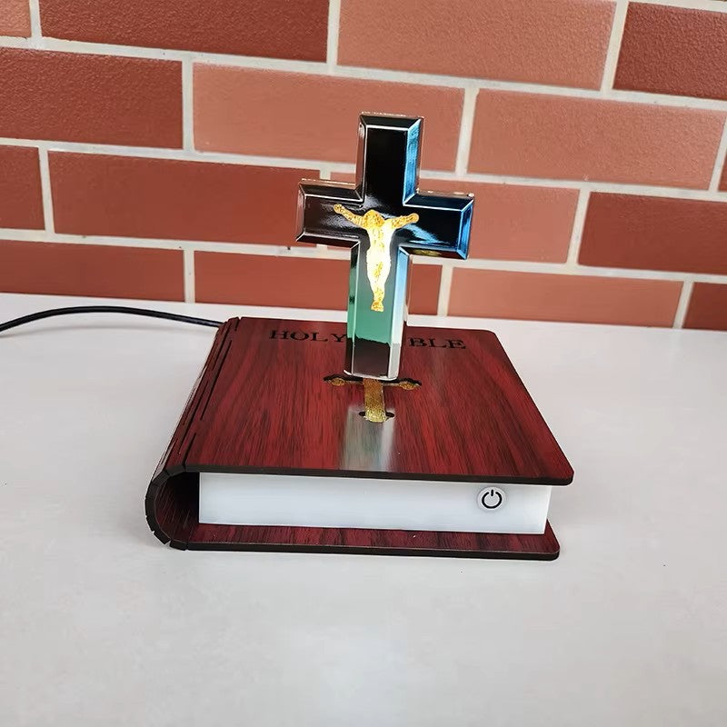 Lâmpada de Bíblia Flutuante com Cruz de Levitação Magnética