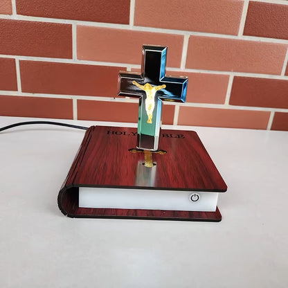 Lâmpada de Bíblia Flutuante com Cruz de Levitação Magnética