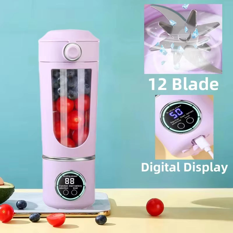 Vaso Licuadora y Extractor de Jugo Portátil de 700 ml – Batidora de Alta Potencia de 12 Cuchillas – Recargable por USB-C