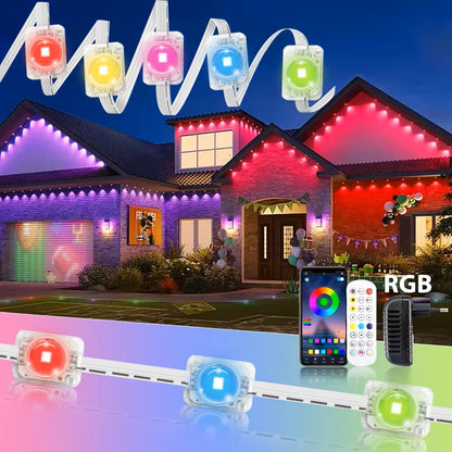 Luzes RGB Inteligentes Permanentes de Beiral para Exterior de 60M – Controlo por App e Controlo Remoto, Luzes LED IP67
