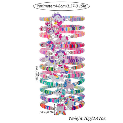 12-Piece Elastic Beaded Charm Bracelet Set – Assorted Cute Themes