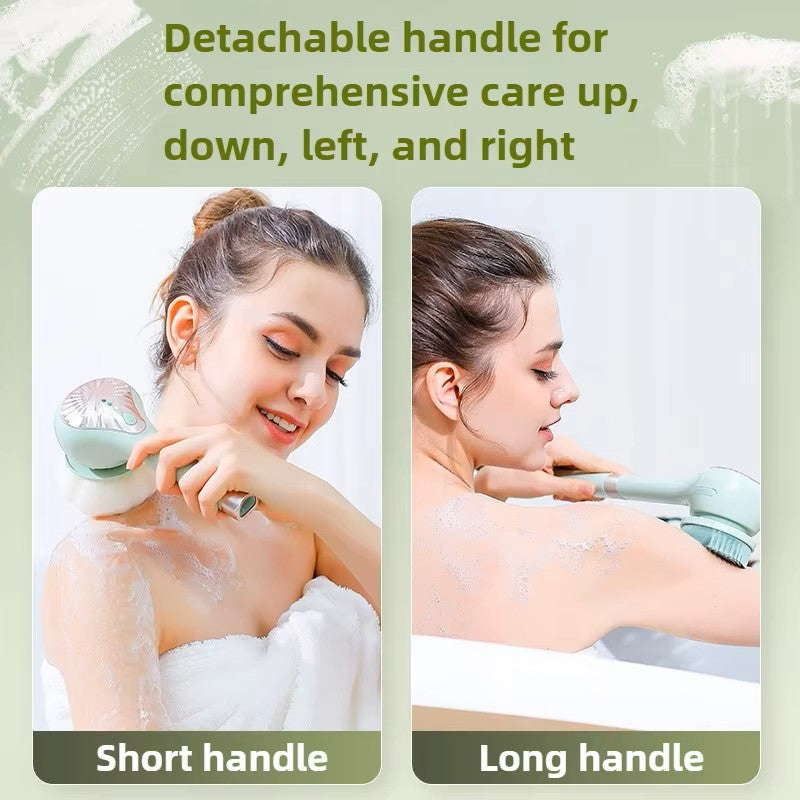 6-in-1 Electric Silicone Bath Brush – Long Handle Rotating Shower Massager