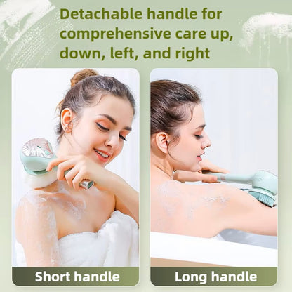 6-in-1 Electric Silicone Bath Brush – Long Handle Rotating Shower Massager
