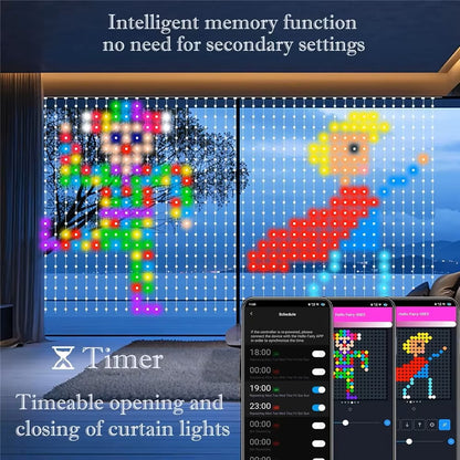 Cortinas de Luz Inteligentes LED RGB 400-800 – Sincronização Musical, Controlo por Aplicação e Controlo Remoto, Luzes de Festa