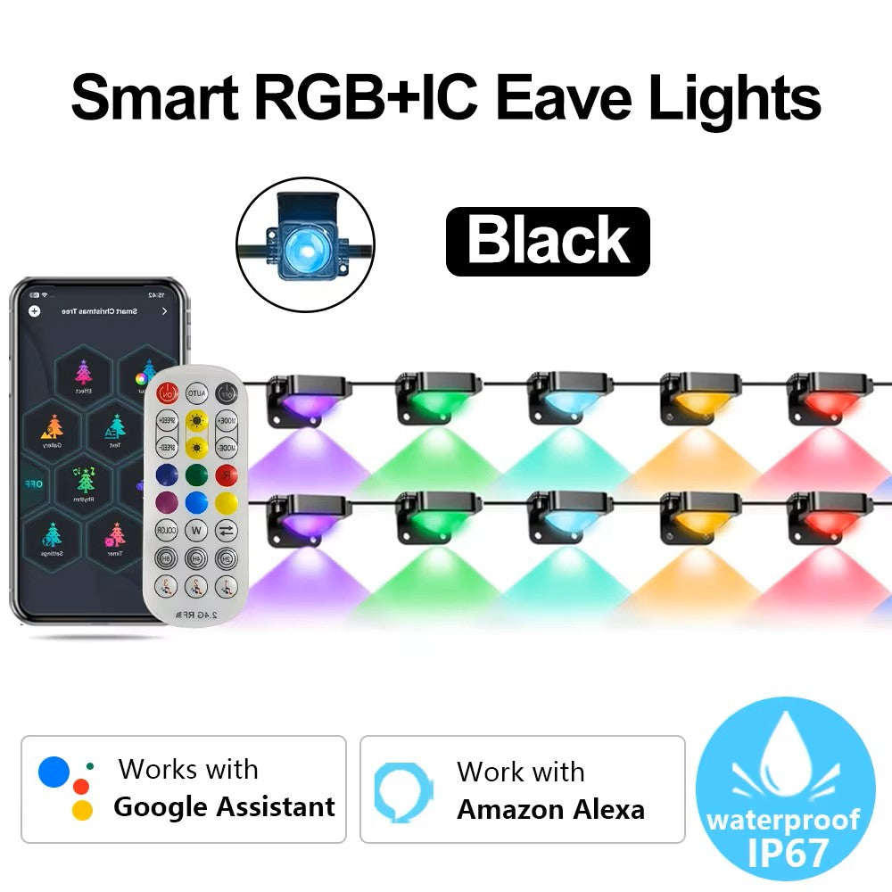 Luzes RGB Inteligentes Permanentes de Beiral para Exterior de 60M – Controlo por App e Controlo Remoto, Luzes LED IP67