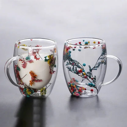Botanical Double-Walled Dried Flower Glass Mug