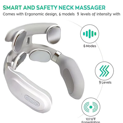 Massajador Inteligente de Pescoço de 4 Cabeças – Relaxador de Tecidos Profundos da Vértebra Cervical – Massajador 4D com Compressão Quente e Vibração com Luz Respiratória