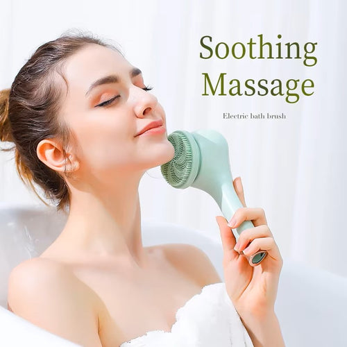 6-in-1 Electric Silicone Bath Brush – Long Handle Rotating Shower Massager