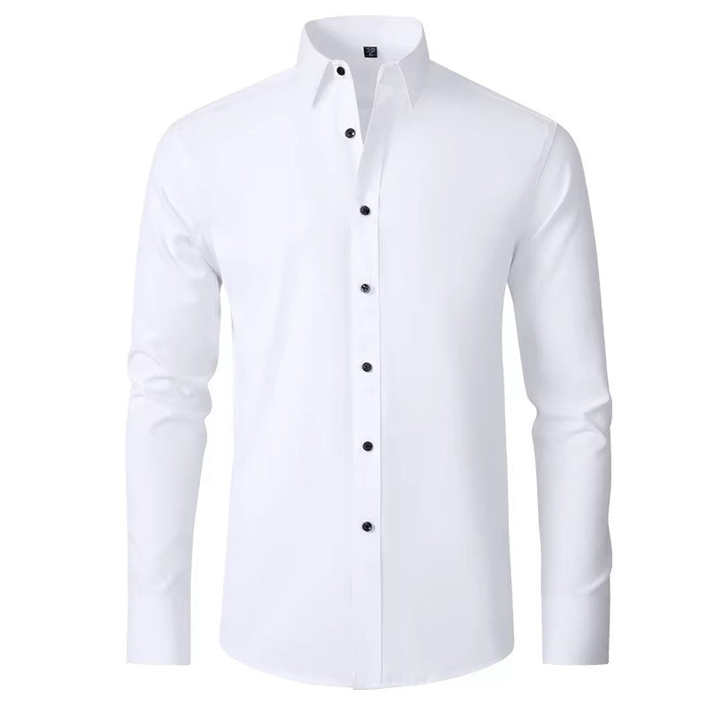 Men's Seamless Spandex Shirt – High Elasticity Slim Fit Long Sleeve – Solid Color Casual & Formal Shirt