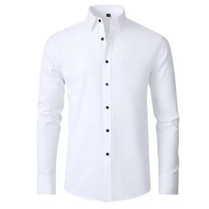 Men's Seamless Spandex Shirt – High Elasticity Slim Fit Long Sleeve – Solid Color Casual & Formal Shirt